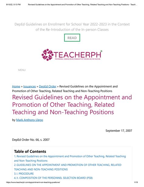Guidelines on the Appointment and Promotion of Other Teaching, .